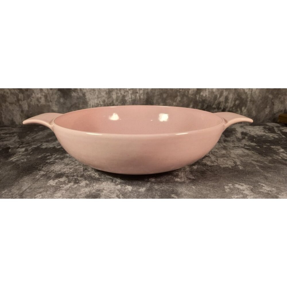 Vintage Atomic Pink Black Speckled Ceramic Serving Bowl With Handles